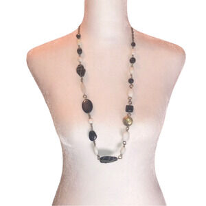 AWESOME Black & White Rock Beaded Necklace Costume Jewelry